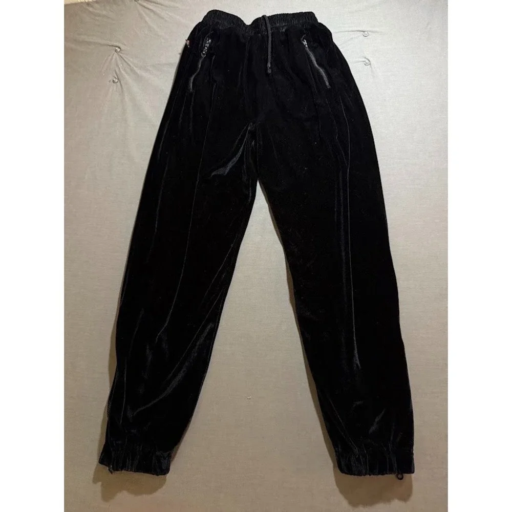 Koman Raw Pants Velour Mens 28 Black Drawstring Joggers Sweats 28x30‎ Y2K.